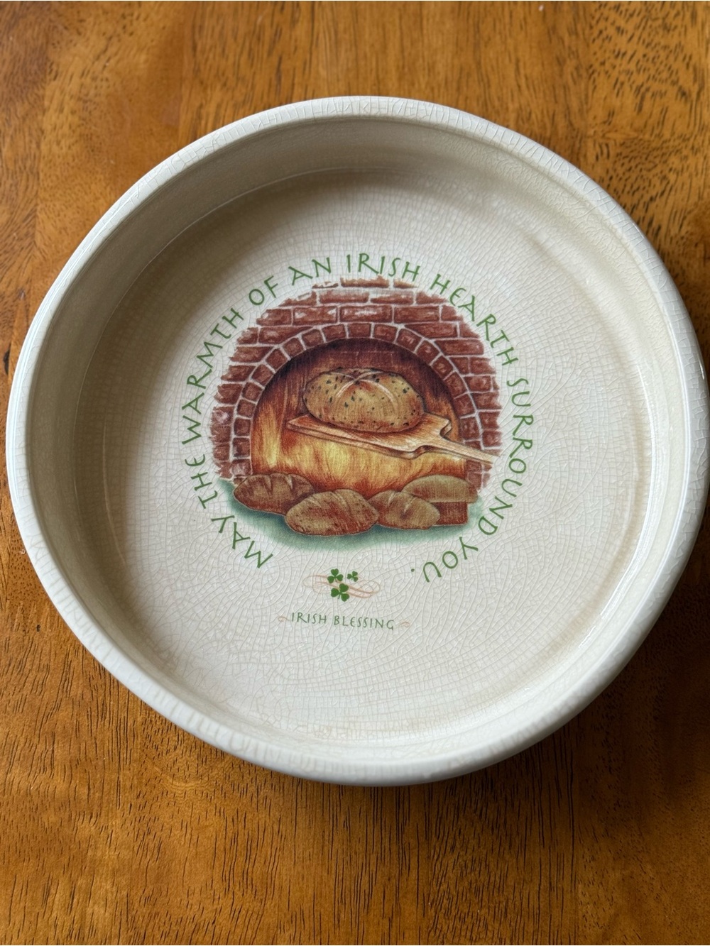 Vintage Russ Berrie Irish Blessing Baking Dish, Cream with Basketweave Texture
